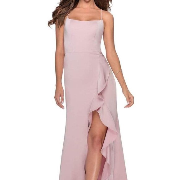 NWT La Femme 28294SC Jersey Prom Dress Mauve Size 0 and 2 - Picture 1 of 8